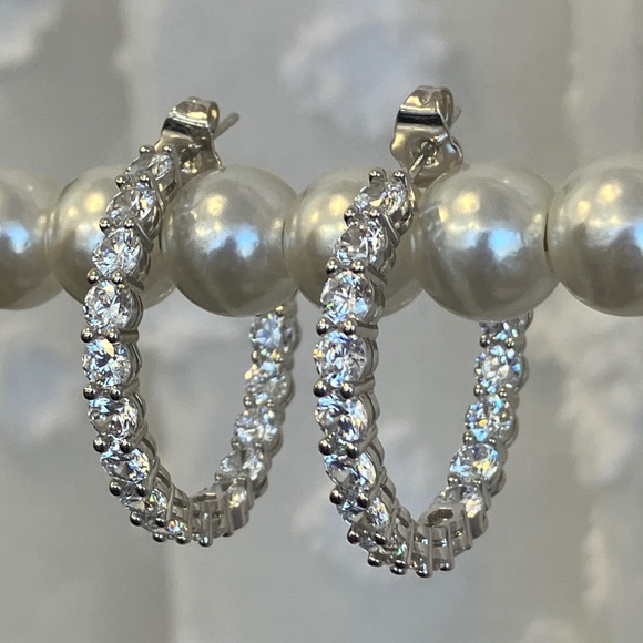 Silver Crystal Hoop Earrings - NWOT - Picture 1 of 10